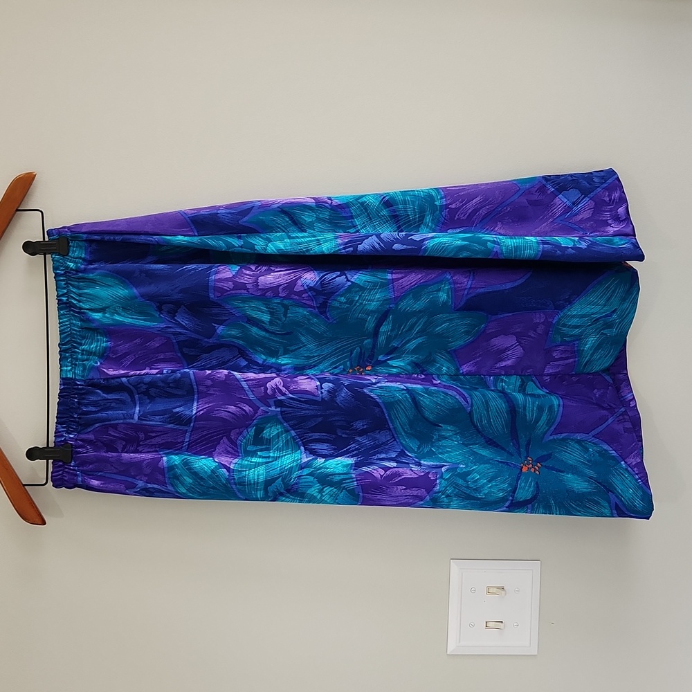Vintage Purple & Teal Satin Skirt / Sweater Set sz 12 2pc floral print suit - Picture 7 of 7